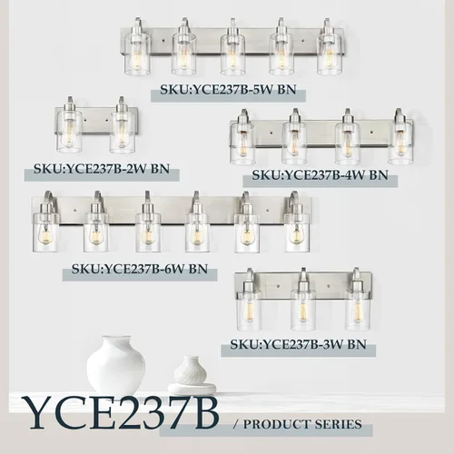 Vista 2 de Emliviar YCE237B-3W BN - Lámpara de tocador de 3 luces, moderna lámpara de baño sobre espejo, acabado de níquel cepillado con vidrio transparente