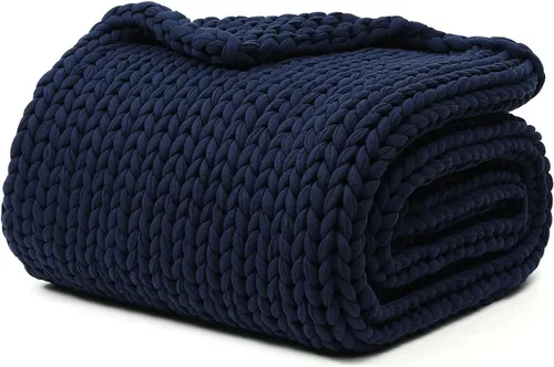 Vista 33 de YnM Manta con Peso de Chenilla, Diseño de Punto Grueso Hecho a Mano, Suave y Acogedora, Regula la Temperatura y Transpirable, Manta Lavable a