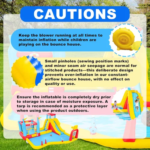 Vista 8 de WELLFUNTIME Casa inflable de rebote con soplador, castillo animoso con pared de escalada, aros de baloncesto dobles, diana, lanzamiento de anillos