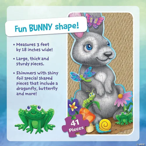 Vista 4 de Peaceable Kingdom Rompecabezas de Piso con Forma de Conejito Brillante de 41 Piezas, 3 pies x 2 pies - Excelentes Rellenos para Canasta de Pascua