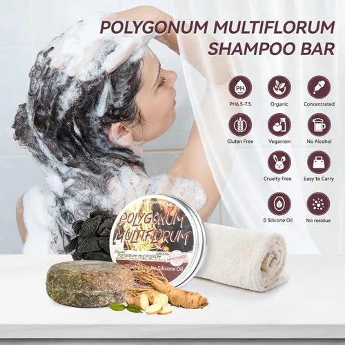 Vista 2 de Barra de champú para oscurecer el cabello, champú ennegrecedor Shouwu para cabello gris, orgánico natural