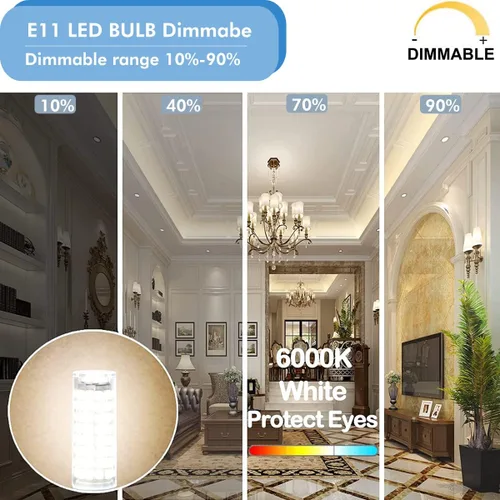 Vista 6 de Bombilla LED E11 7W regulable Mini Candelabro Base 75W Halógeno Equivalente, T3/T4 JD Bombilla LED Maíz para Candelabros de Interior Gabinete Blanco
