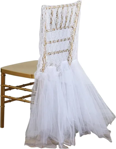 Vista 7 de Efavormart - 10 piezas de falda tutú para silla de encaje blanco y tul, decoración de silla para eventos de boda