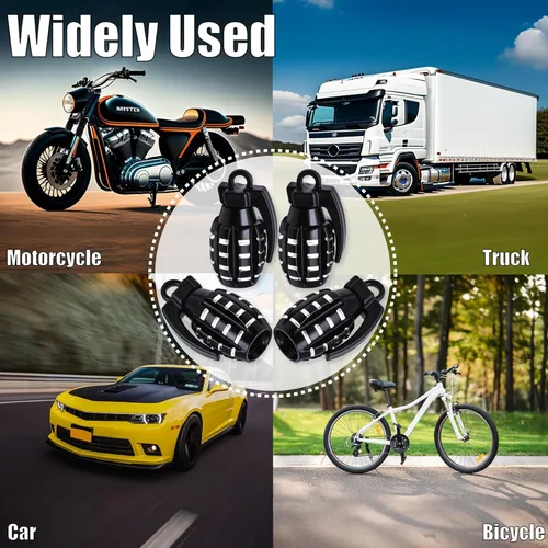 Vista 7 de 6 piezas tapas de válvula de neumático, cubiertas universales de válvula de neumático de aleación de aluminio para automóviles, camiones, SUV, Negro