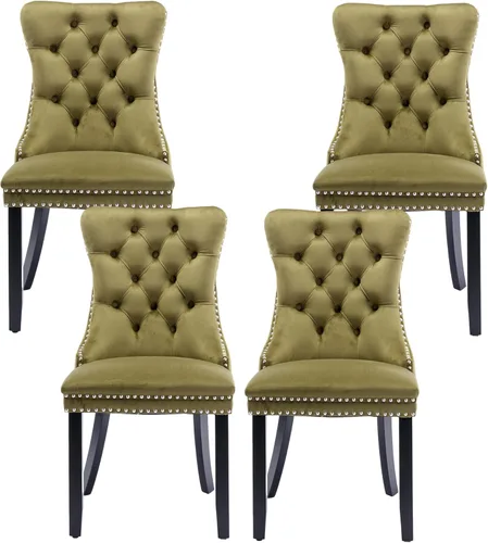 Vista 23 de Rhomtree Silla de comedor copetuda moderna de terciopelo para comedor, sillas de comedor tapizadas con diseño de remache de clavo, anillo trasero