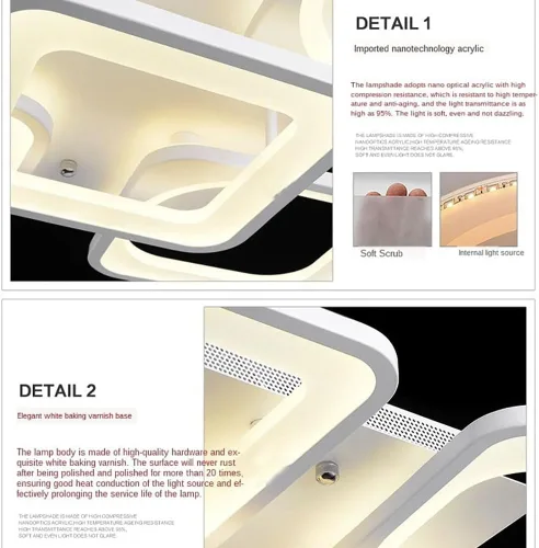Vista 4 de Lámpara LED de techo regulable, 5 luces de techo de 23 pulgadas, montaje empotrado, lámpara de 80 W para sala de estar, dormitorio, cocina Acrílico