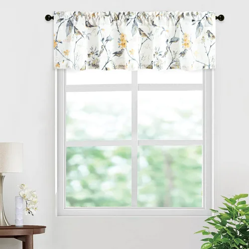 Vista 10 de VOGOL Cenefa de pájaro y bayas, decoración clásica de ventana de campo americano con estampado botánico, cortina de bolsillo para barra fácil