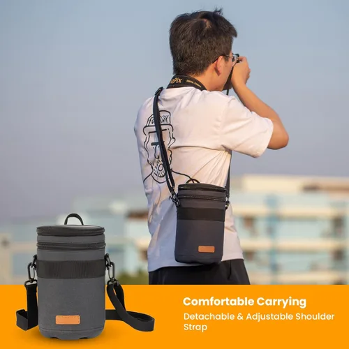 Vista 8 de TARION Funda rígida para lente de cámara, 4.7 x 8.9 pulgadas, a prueba de golpes, funda rígida de EVA con correa para el hombro para lentes