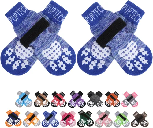 Vista 10 de PUPTECK Calcetines antideslizantes para perros con agarres de doble cara para perros pequeños, medianos y grandes, suelos de madera dura que evitan