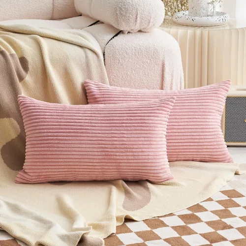 Vista 31 de Demetex Juego de 2 fundas de almohada rosas de 18 x 18 pulgadas, fundas de almohada cuadradas de pana para dormitorio, sala de estar, juego de 2, 18