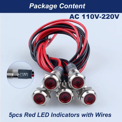 Vista 5 de 5 piezas 6mm 110V-220VAC Luz indicadora LED metálica Montaje de orificio 1/4" 20mA Ahorro de energía Señal impermeable IP67 con cable