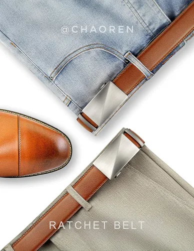 Vista 2 de CHAOREN Cinturón de trinquete de cuero para hombre, ajuste personalizable, estilo sin esfuerzo (1.378 in)