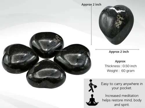 Vista 4 de Piedra de palma de corazón de cristal de nuummita - Piedra de preocupación de bolsillo para masaje, para equilibrar naturalmente los chakras
