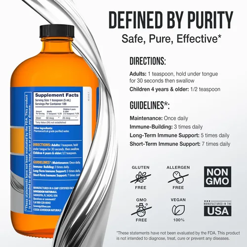 Vista 4 de Sovereign Silver Apoyo inmunológico: plata coloidal, hidrosol de plata bio-activo, 10 ppm, parte superior de giro líquido, 32 onzas líquidas