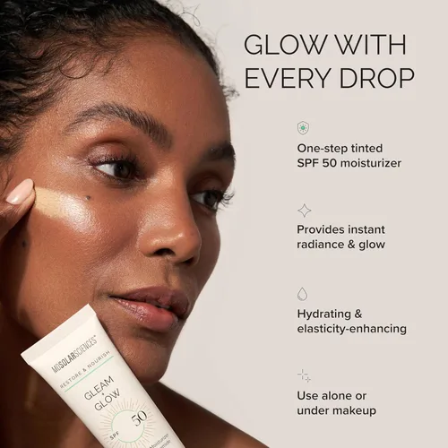 Vista 4 de MDSolarSciences Gleam + Glow Protector solar SPF 50 Hidratante teñido Sheer Glow con protección UV de amplio espectro Infundido