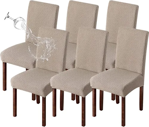 Vista 34 de Genina Fundas para sillas de comedor, fundas elásticas para sillas de comedor, fundas elásticas para sillas Parsons de la cocina (beige, 2 unidades)