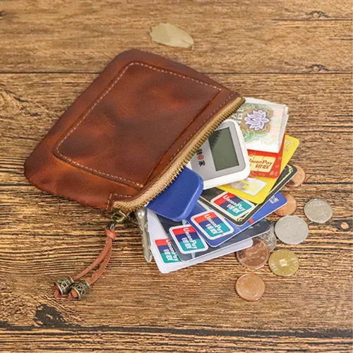 Vista 4 de 1 monedero pequeño para mujer, monedero de cuero con cremallera, monedero de cambio de cuero, monedero para monedas y varias tarjetas, bolsa