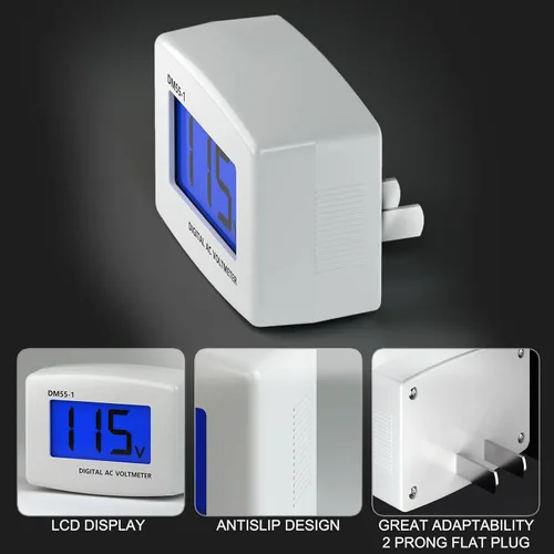 Vista 4 de DROK Probador de voltaje eléctrico AC 80-300V, pantalla LCD de enchufe plano, voltímetro de salida eléctrica, medidor de voltaje digital