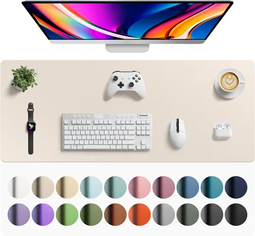 Vista 113 de Aothia - Protector de escritorio de cuero sintético, base para mouse y cubierta antideslizante, superficie impermeable para laptop y escritura