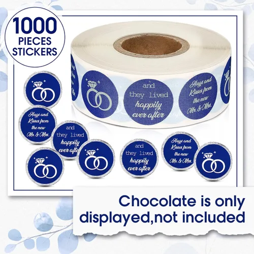 Vista 3 de Laumoi 1000 piezas de calcomanías de abrazos y besos de los nuevos Sr. y Sra. para bodas, etiquetas adhesivas de gotas de chocolate de 1.9 cm