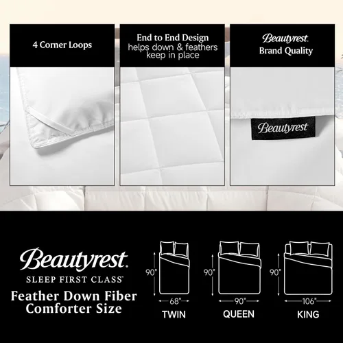 Vista 7 de Beautyrest Luxury Hotel Collection - Edredón de fibra de plumón de ganso blanco tamaño Queen, ultrasuave, 100% algodón, transpirable, relleno