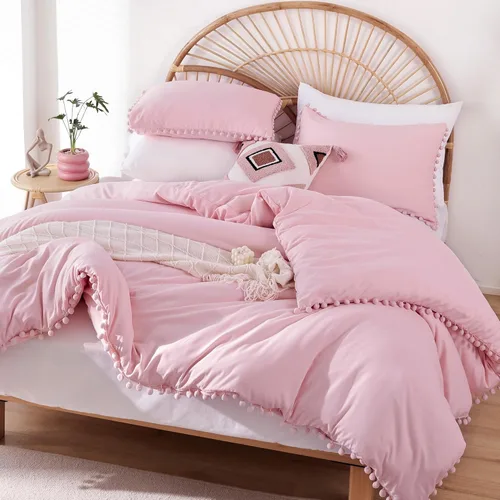Vista 12 de YIRDDEO - Juego de edredón tamaño King con borla de bolas y borde de pompones, juego de cama King suave para todas las estaciones - 3 piezas, 1