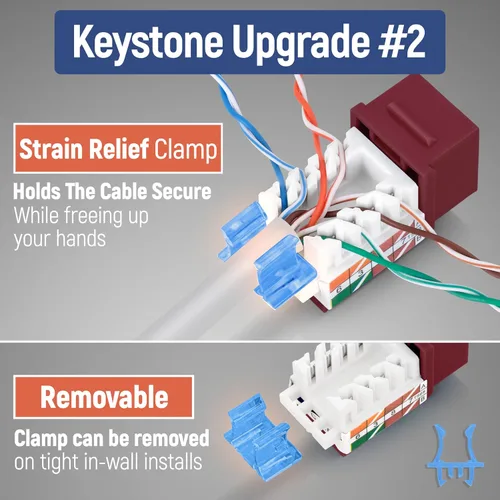 Vista 102 de Everest - Paquete de 50 conectores Keystone RJ45 Cat6 en ángulo de 45°, color blanco, conectores RJ45 hembra de perfil delgado, conector Keystone