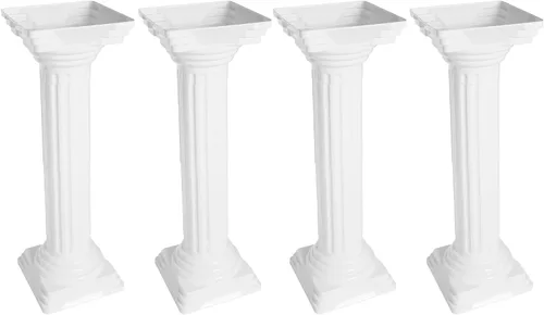 Vista 8 de Elegante juego de 4 columnas romanas – Estatuas de columna griega de plástico de 34 pulgadas con pedestal de maceta para decoración de bodas