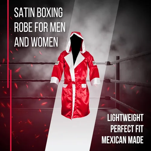 Vista 2 de Cleto Reyes Bata de boxeo de satén con capucha para hombres y mujeres, ropa de uniforme de competición unisex para adultos