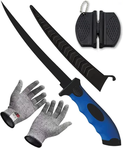 Vista 12 de Juego de 2 cuchillos de filete, cuchillos de filete de acero inoxidable de 5 y 7 pulgadas para pescado, equipo de pesca, juego de herramientas