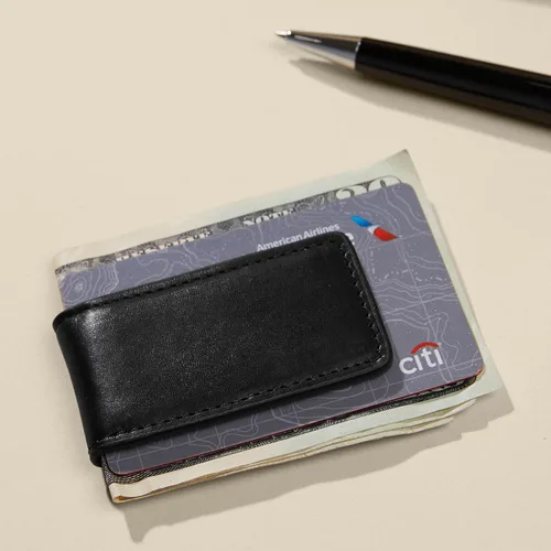 Vista 3 de Leatherology Black Oil Clip magnético para dinero para hombre