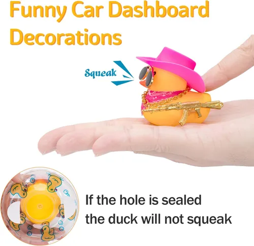 Vista 5 de wonuu Decoración de pato de goma para automóvil, accesorios de decoración de tablero de instrumentos de vaquero occidental con mini anillo