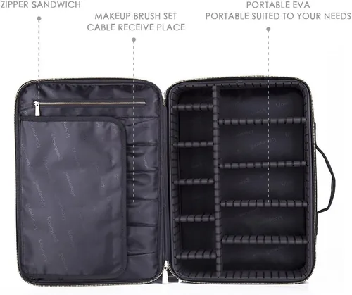 Vista 5 de Estuche portátil profesional para organizar maquillaje, de goma EVA, de ROWNYEON, L, Negro