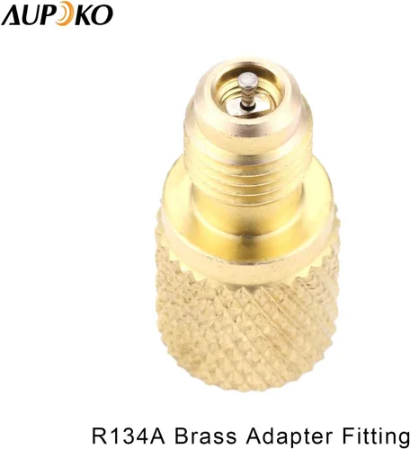 Vista 3 de Adaptador de ajuste de latón R134A, 1/4" macho a 1/2" hembra para tanque de refrigerante con núcleo de válvula, se adapta al sistema de refrigerante