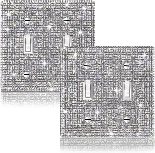 Vista 14 de 4 piezas de diamantes de imitación plateados brillantes para placas de pared, cubierta de interruptor de luz, cubierta de salida de diamantes