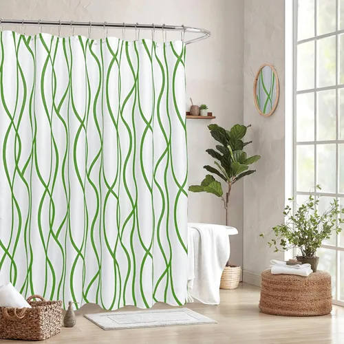 Vista 14 de Biscaynebay - Cortina de ducha extralarga de tela texturizada de 72 x 72 pulgadas, cortinas de baño modernas de lino con rayas doradas impresas