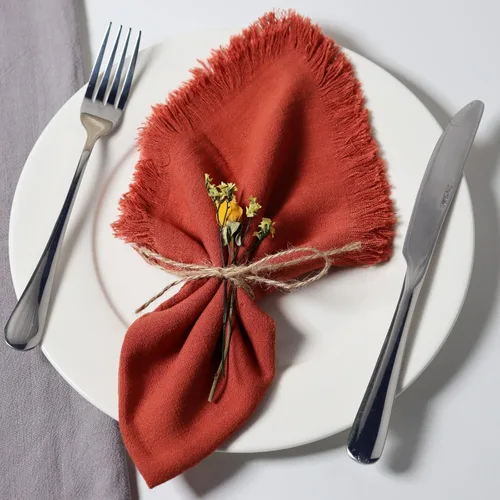 Vista 9 de Servilletas de tela hechas a mano con flecos, 18 x 18 pulgadas, juego de 4 servilletas de lino y algodón versátiles hechas a mano cuadradas rústicas